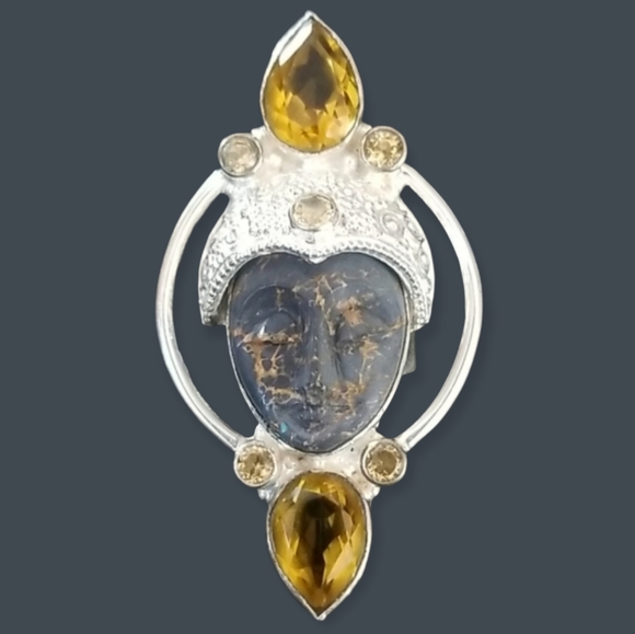 Vintage Sajen Goddess Sterling Silver and Citrine Ring SZ 7 3/4 - Picture 9 of 16